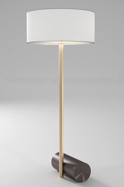 Grand lampadaire Calée XL, socle cylindrique, laiton satiné et graphite. CVL Luminaires. 