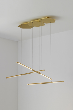 LINK triple pendant in satin brass, LED lighting. CVL Luminaires. 