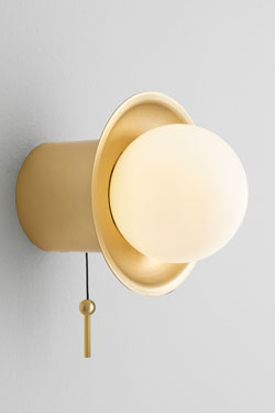 aned small gold wall light with pull cord. CVL Luminaires. 