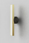 Calée wall lamp, vertical, minimalist design, graphite button and gold trim. CVL Luminaires. 