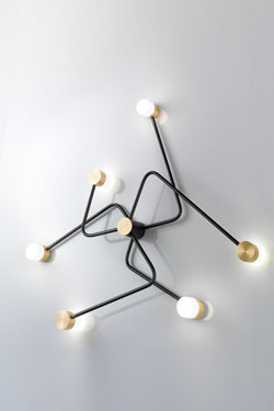 Constellation wall lamp, design, solid brass and blown glass, graphite and gold. CVL Luminaires. 