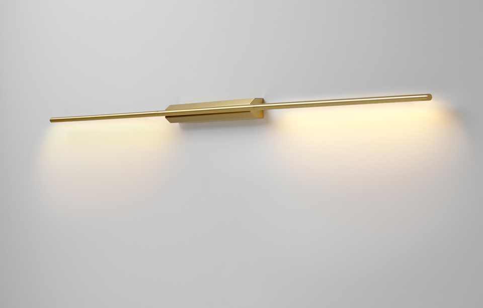 LINK double reading-wall lamp, in satin brass 130cm. CVL Luminaires. 