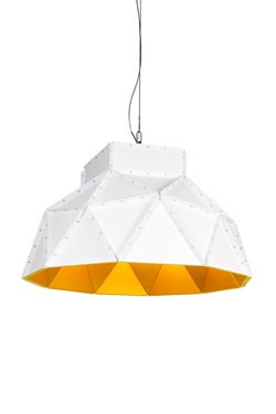 Apollo large white pendant light with gold interior. Dark. 