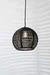 Black rattan ball pendant light 30cm. Dark. 