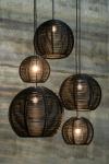 Black rattan ball pendant light 30cm. Dark. 
