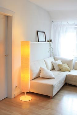Funk floor lamp large maple wood shade. Dreizehngrad 13°. 