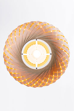 Swing round pendant lamp in bleached wood. Dreizehngrad 13°. 