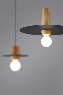 Large wood and metal Disco grey pendant. Dreizehngrad 13°. 
