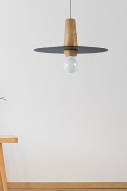 Large wood and metal Disco grey pendant. Dreizehngrad 13°. 