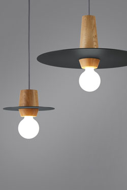 Large wood and metal Disco grey pendant. Dreizehngrad 13°. 