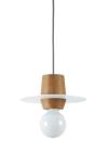 Small minimalist white and wood Disco pendant. Dreizehngrad 13°. 