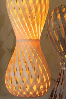 Swing pendant in the shape of an hourglass rounded maple wood slats height 70cm. Dreizehngrad 13°. 
