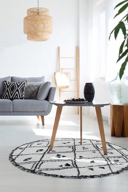 Tapis rond Berber Farandole gris et noir 160cm. Edito Paris. 