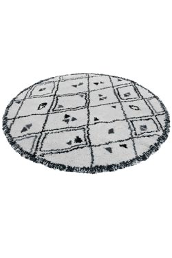 Tapis rond Berber Farandole gris et noir 160cm. Edito Paris. 