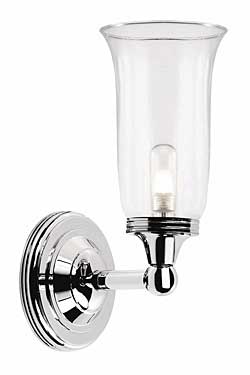 Applique de salle de bain forme vase en chrome et verre transparent Austen 2. Elstead Lighting. 