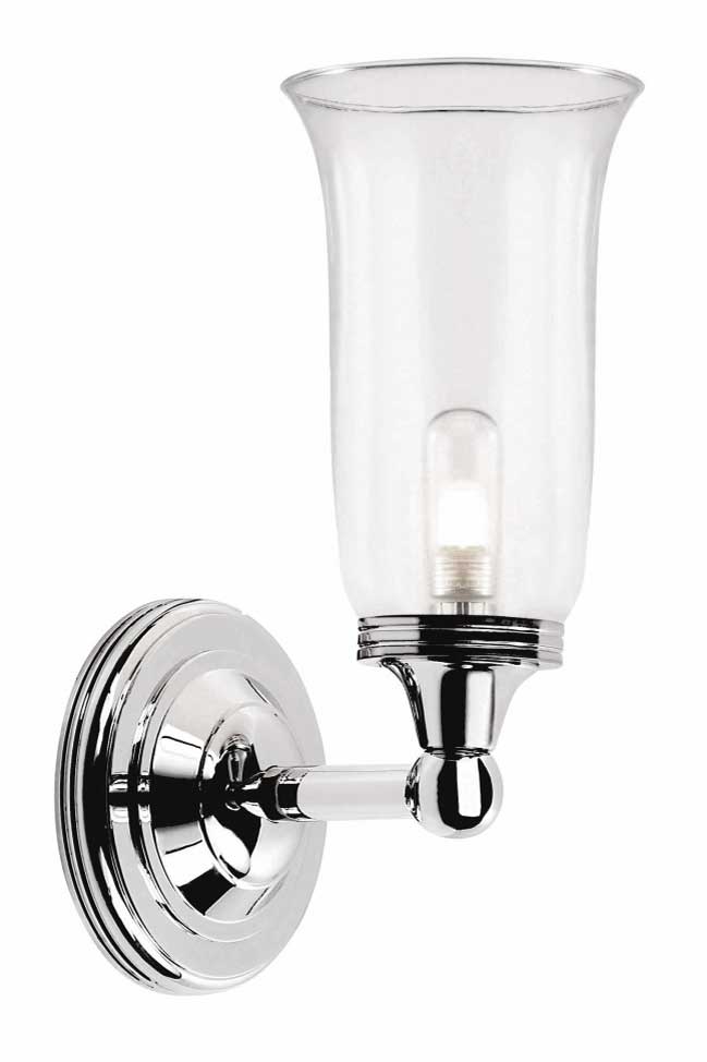 Applique de salle de bain forme vase en chrome et verre transparent Austen 2. Elstead Lighting. 