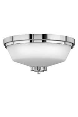 Ashley plafonnier de salle de bain en verre satiné et chrome poli. Elstead Lighting. 