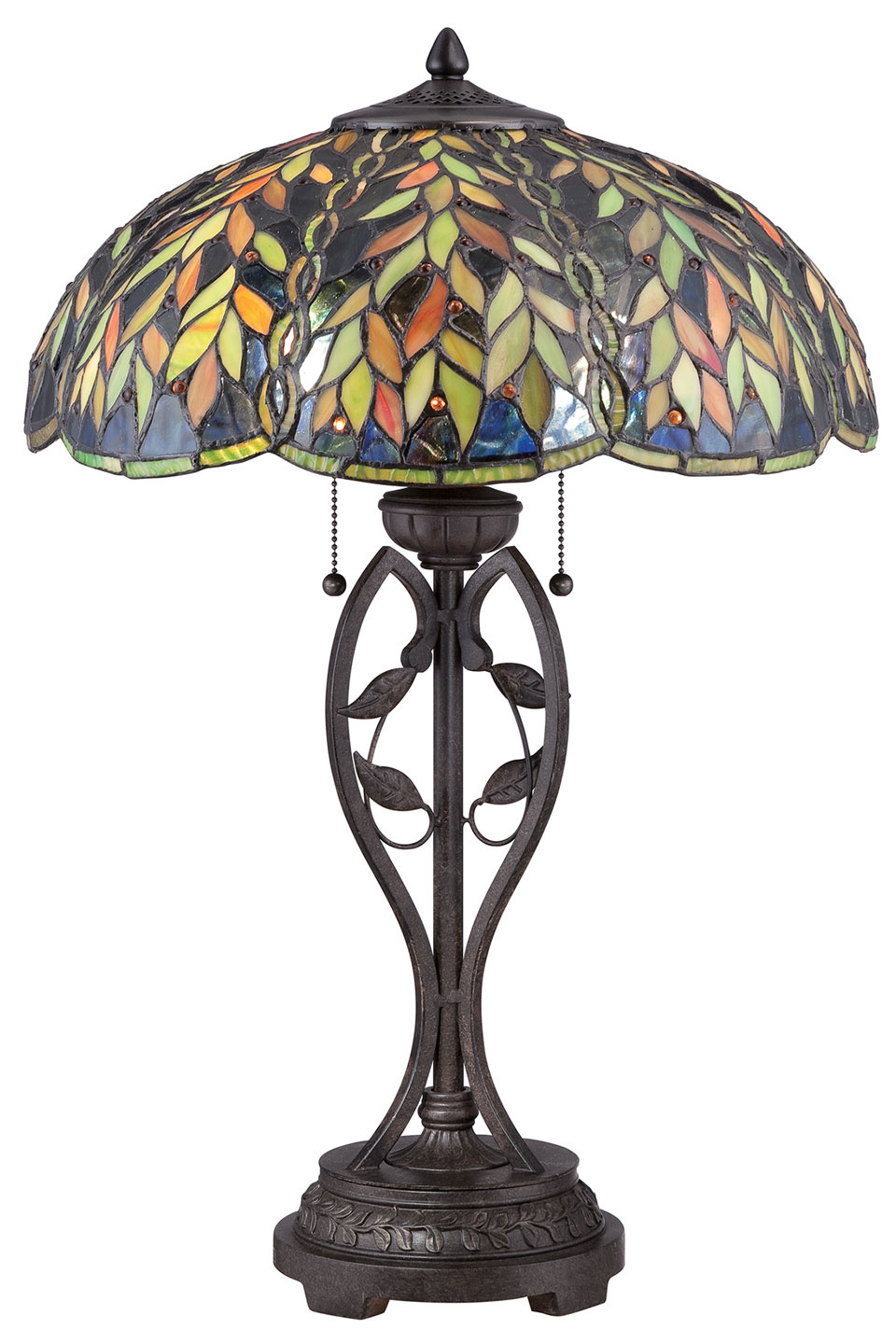 Lampe Kami, bronze vintage et verre Tiffany