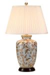 Lampe de table bleue porcelaine motifs oiseaux Gold Birds & Berries. Elstead Lighting. 