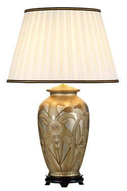 Lampe de table en céramique beige et argent Dian. Elstead Lighting. 