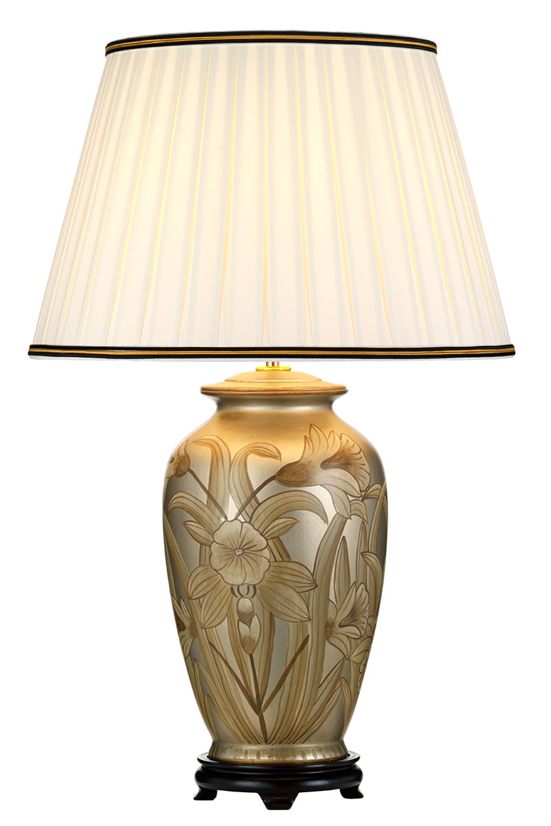 Lampe de table en céramique beige et argent Dian. Elstead Lighting. 