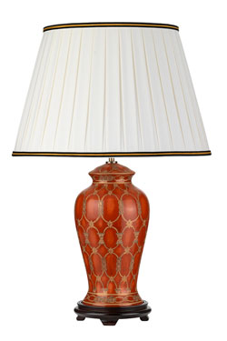 Lampe de table en céramique orientale rouge corail Datai. Elstead Lighting. 