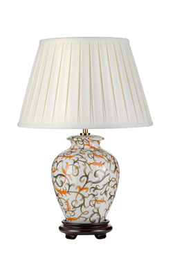 Lampe de table en céramique verte et orange Soling. Elstead Lighting. 