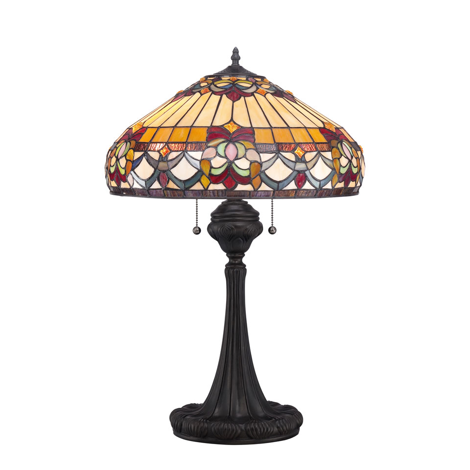 Lampe de table Tiffany aux motifs floraux. Elstead Lighting. 
