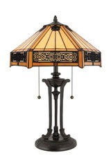 Lampe de table Tiffany fer forgé et verre ambré. Elstead Lighting. Lampe de table Tiffany fer forgé et verre ambré. Elstead Lighting.