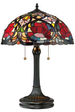 Lampe de table Tiffany rose rouge Larissa. Elstead Lighting. 