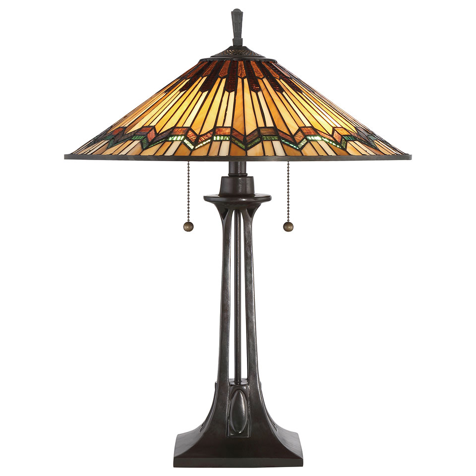 Lampe de table Tiffany verre orangé Alcott. Elstead Lighting. 