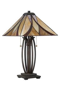 Lampe de table Art Nouveau Tiffany ambrée Asheville. Elstead Lighting. 