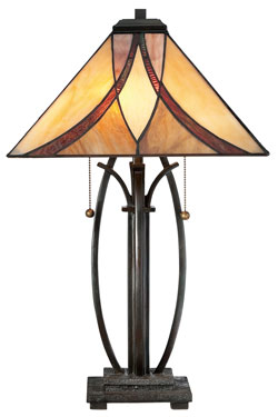 Lampe de table Art Nouveau Tiffany ambrée Asheville. Elstead Lighting. 