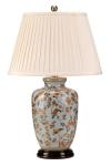 Lampe de table bleue porcelaine motifs oiseaux Gold Birds & Berries. Elstead Lighting. 