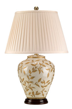 Lampe de table en porcelaine motif feuillage doré. Elstead Lighting. 