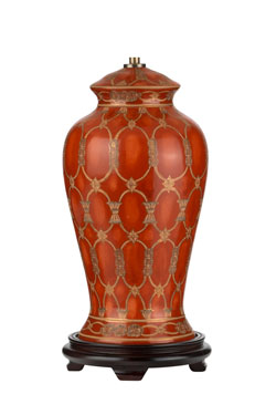 Lampe de table en céramique orientale rouge corail Datai. Elstead Lighting. 