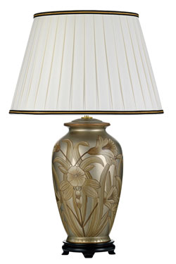 Lampe de table en céramique beige et argent Dian. Elstead Lighting. 