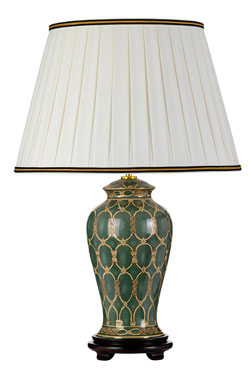 Lampe de table en céramique verte et or Sashi. Elstead Lighting. 