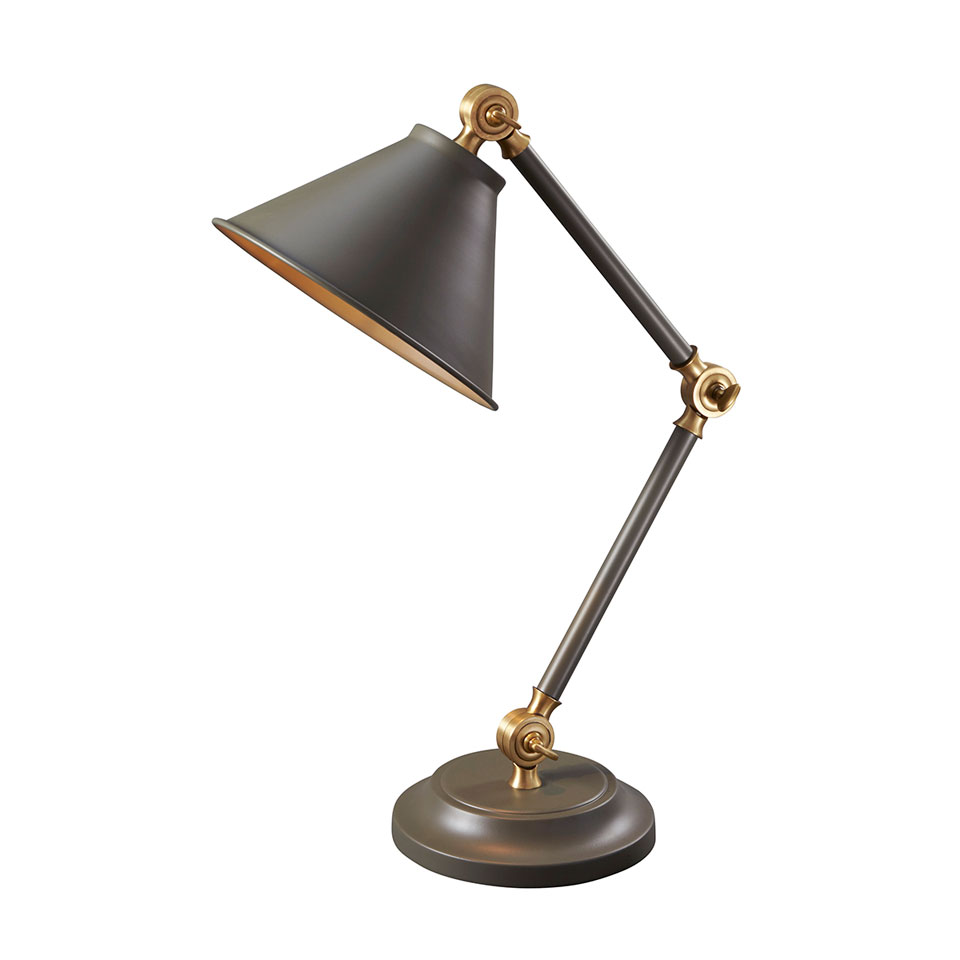 Petite Lampe De Bureau Ou Chevet En Metal Gris Et Laiton Vieilli Luminaires Elstead Made In England Ref 18010062