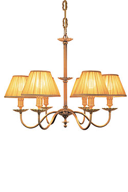 Adara six-light chandelier in aged bronze and pleated fabric. Estro. 