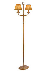 Double floor lamp in aged bronze and pleated lampshade Adara. Estro. Double floor lamp in aged bronze and pleated lampshade Adara. Estro.