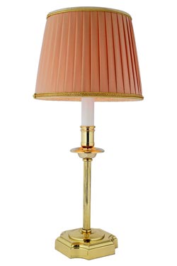 Lampe de chevet en bronze poli et abat-jour rose saumon Boston. Estro. 