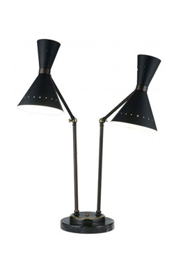 Lampe de table noire 2 lumières  articulées Diva. Estro. 