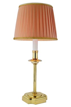 Bedside lamp in polished bronze and salmon pink lampshade Boston. Estro. 