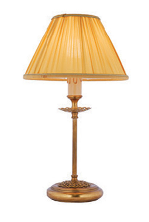 Bedside lamp in polished bronze with openwork cup, pleated fabric lampshade Adara. Estro. 