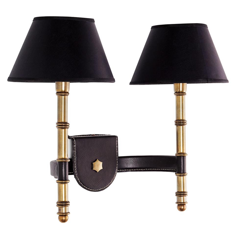 Custer wall lamp two lights black and leather. Estro. 