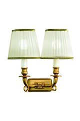 Wall lamp with two moulded bronze lights, smooth arms in twisted Minerva pleated silk lampshade. Estro. Wall lamp with two moulded bronze lights, smooth arms in twisted Minerva pleated silk lampshade. Estro.