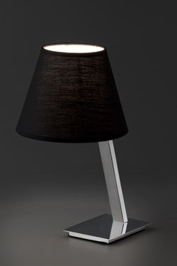 Moma lampe de table design chrome et tissu noir. Faro. 