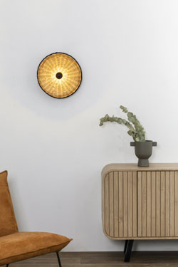 Round wall lamp in rattan Costas 400, projection 7 cm. Faro. 