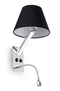 Moma 2 applique avec liseuse LED design chrome et tissu noir. Faro. 